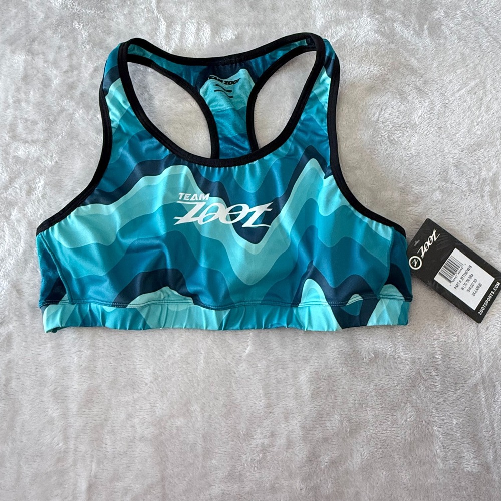 Zoot Sports Team Zoot Tri‎ Bra 2X Large Blue Teal Wave Print Athletic Top
